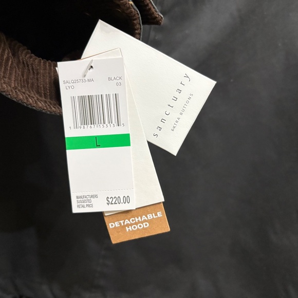 NWT Sanctuary Waxed Barn Coat Raincoat L Removable Hood Corduroy Collar Jacket - Picture 10 of 13